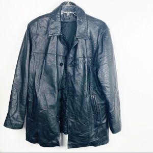 NICOLE MILLER Classic Black 100% Genuine Leather Lined Trench Coat, Size Large